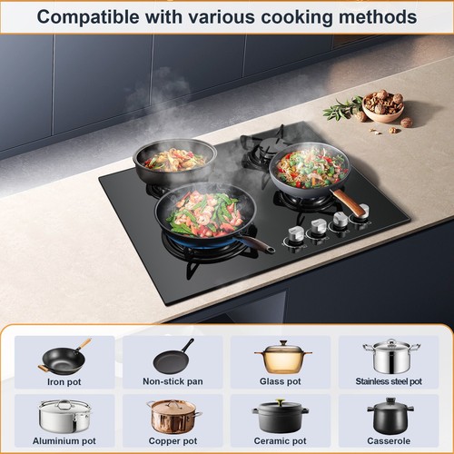60cm gas hob 4burners black - 60cm,