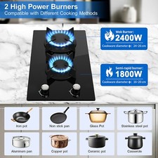 2 Burners Gas Hob 30cm Black